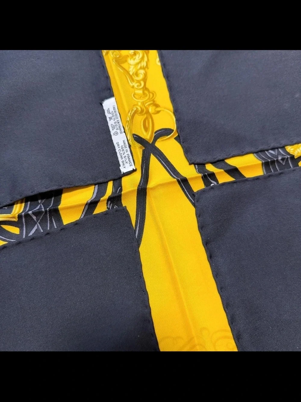 Hermes Yellow and Navy Silk Scarf Brides de Gala